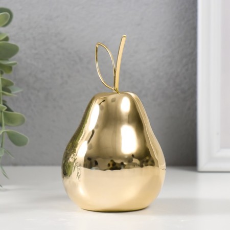Souvenir ceramics, metal "Golden pear with a branch" 7x7x12.5 cm-3
