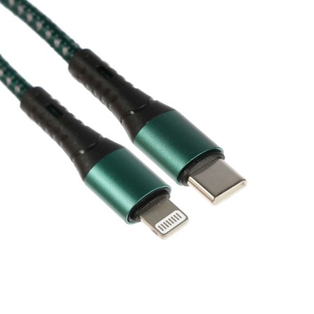 Type -C cable - Lightning, 3 A, 66 W, fast charging, fabric braid, 1 meter, green