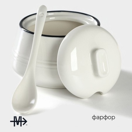 Porcelain sugarian with a spoon Magistro "sea breeze", 250 ml, white color-3