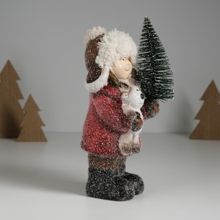 Souvenir ceramics Light "Baby in a red coat, with a Christmas tree and a elk" 10.5x8.5x19 cm-2