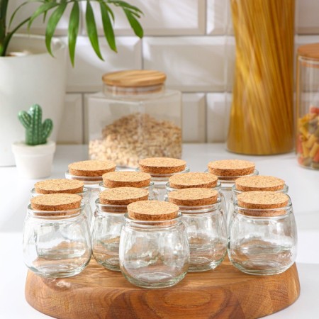 A set of glass jars for spices with a cork lid "Parfa", 200 ml, 7.3 × 7.2 cm, 12 pcs