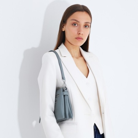 Cross-Bodi Bag on a zipper, 3 external pockets, the color of a gray-blue-7