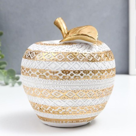 Polystone souvenir "White apple with gold geometric patterns" 13.5x13x13 cm-1