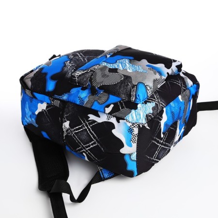 Youth backpack from textiles, 3 pockets, blue color-4
