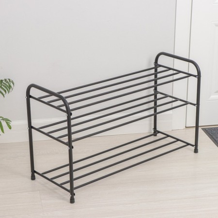 Shoe stand, 3 shelves, 81 × 32.5 × 48.5 cm, black color-2