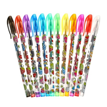 A set of gel pens, 12 colors, metallic, a body with a pattern, in a blister on a button-13