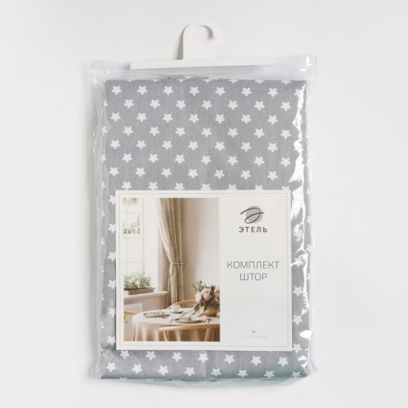 Curtains for the kitchen Ethel "Stars" 149x180 cm - 2 pcs, grabbing - 2 pcs, 80% HL, 20% PE-7