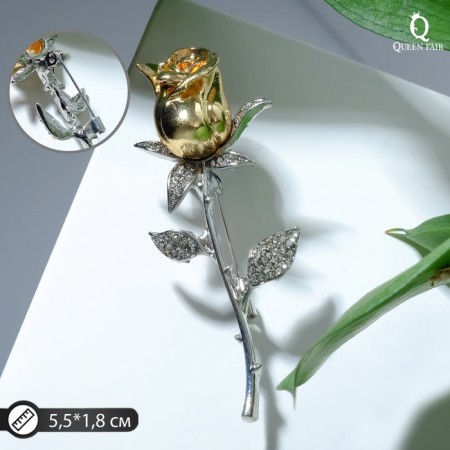 Brooch "Flower" rose, white color in silver-gold