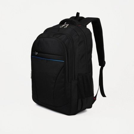 Male backpack, Marat, 3 lightning departments, 3 external pockets, black/blue color