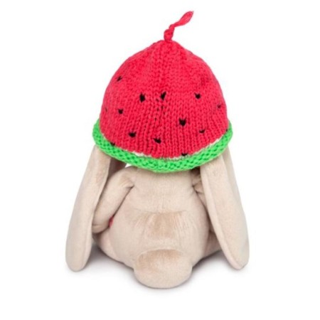 Soft toy "Bunny Mi" in the knitted hat "Arbuzik", 18 cm-5