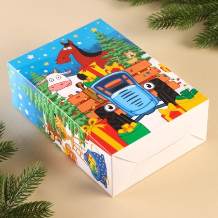 Gift box "New Year" 16x23x7.5 cm, blue tractor-6