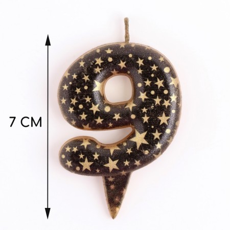 Candle in the Sanata cake, number "9", black with gold stars, 5.5 cm-1