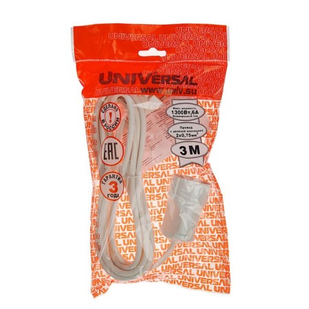 Extension cord UNIVERSAL USh-16, 1 outlet, 3 m, 16 A, 3500 W, PVS 2x0.75 mm2, with salary, white-1