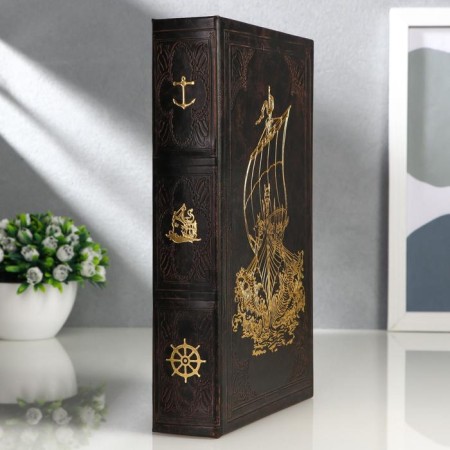 Safe wood book "Viking ship" to the leathees 26x17x5 cm-5