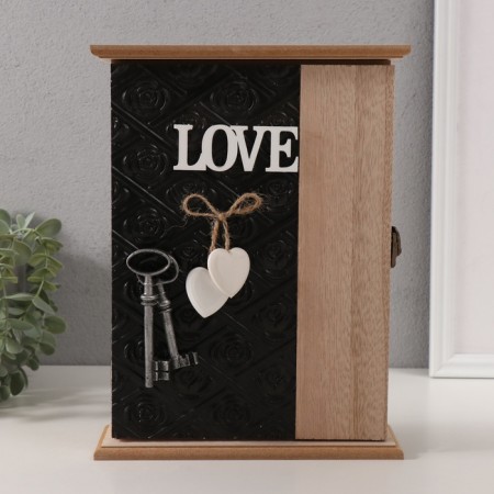 Keywater tree 6 hooks "Printing leaves. Keys and heart" Black 6.5x20x26.5 cm
