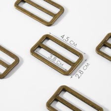 The buckle is regulatory, two -sided, the inner width is 38 mm, the thickness is 3.5 mm, 5 pcs, the color is bronze