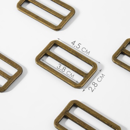 The buckle is regulatory, two -sided, the inner width is 38 mm, the thickness is 3.5 mm, 5 pcs, the color is bronze