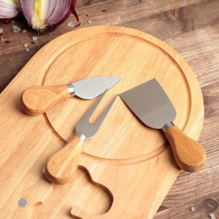 Set for feeding cheese, board of oak shares 32.5 × 20.5 × 1.5 cm, 3 knife for cheese-2