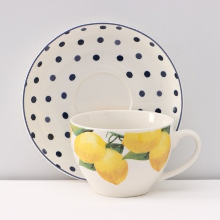 Service Porcelain Tea Daulay "Lemon", 12 objects: 6 cups 250 ml, 6 saucer d = 15.5 cm, white color-2