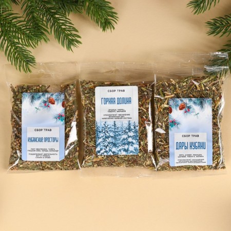 Gift set "Secrets of Mother Winter": Collection of grass 3 pcs. x 20 g, jam from pine cones, 100 ml.-1