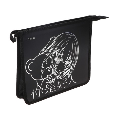 Folder for notebooks A5, 240 x 205 x 40 mm, lightning from above, plastic, PT 7-12, "anime with a bear" (drawing with a metallic effect)-1