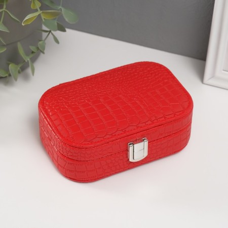 Casket to the leatherette for jewelry "Crocodile leather" red 15x10.5x5 cm