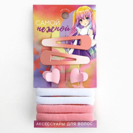 Hairpins, elastic bands, hair crab "tender", pale pink tones-1