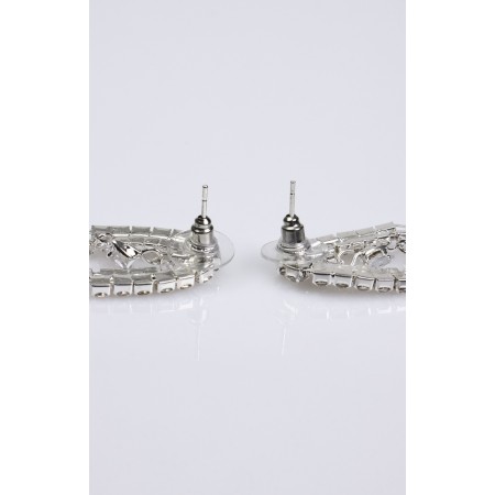 Hanging earrings with rhinestones "Waterfall" bunch, white color in silver-1