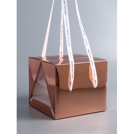 Box under the bento-port with ribbons, pink-gold, 21 x 21 x 18 cm-1