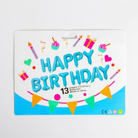 Foil ball 16 "Happy Birthday", capital letters, blue color-1