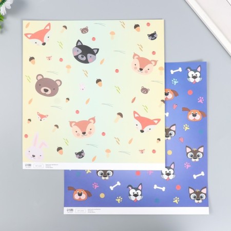 Scrapbooking paper bilateral "Forest animals and mots" density 180 g 30.5x32 cm-1