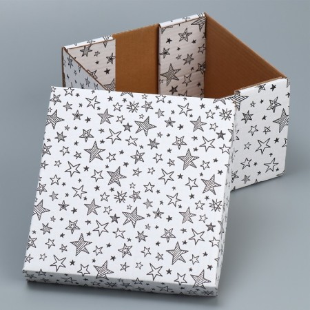 Gift folding white, packaging, “stars”, 22 x 22 x 15 cm-1