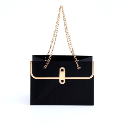 Packet for flowers, handle chain, "black", with gold embossing, 15 x 10.5 x 10 cm-1