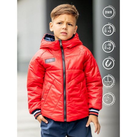 Bilateral jacket for a boy, height 140 cm, red-blue color