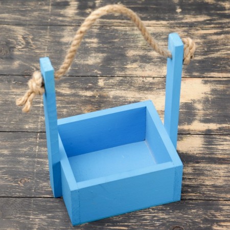Wooden Kashpo 15 × 12 × 25 cm "openwork", rectangular, handle rope, blue give beautifully-1