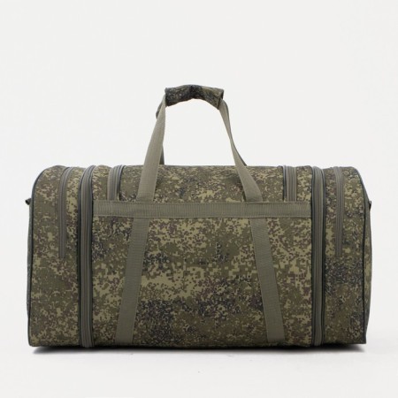 Road bag on a zipper, with an increase, 3 outer pockets, a long belt, green color/camouflage-1