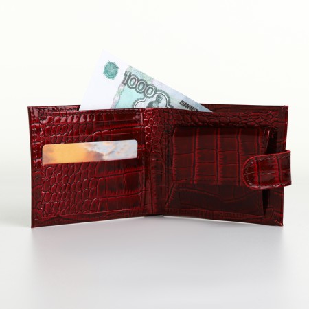 Men's purse on the button, Textura, a map for cards, coins, burgundy color-6