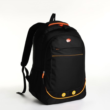 Youth backpack on a zipper, 4 pockets, black color/orange-2