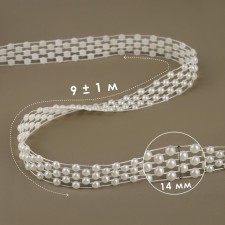 Pearls on threads, flat, 14 mm, 9 ± 1 m, white color