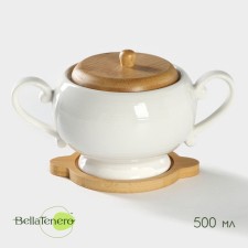 Porcelain sugar tower on the Bellatenero bamboo stand, 500 ml, white color