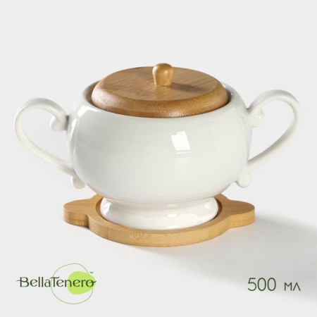 Porcelain sugar tower on the Bellatenero bamboo stand, 500 ml, white color