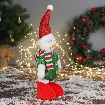 Soft toy "Snowman in a radiant costume" 34x17 cm, red-green-1