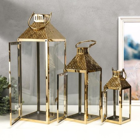 Summary Metal, glass Lantern "Romb" gold NR 3 pcs 55x18x18 37.5x14.5x14.5 26x10x10cm-1