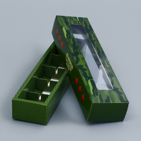 Box for 5 sweets with a shell, with the window "February 23", 21 x 5 x 3.3 cm. Confectionery packaging-3
