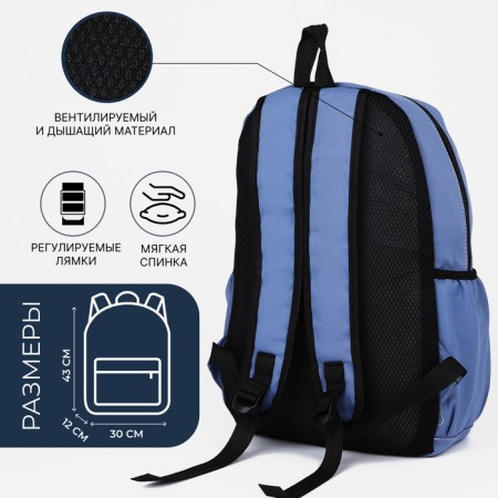 A backpack with a zipper, 3 outer pockets, blue color-1