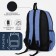 A backpack with a zipper, 3 outer pockets, blue color