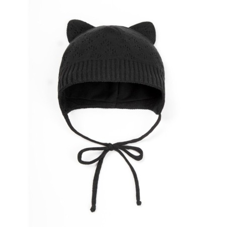 A cap on ties with ears Children's Amarobaby Pure Love Kitten, lining, size 40-42 cm, black color-3