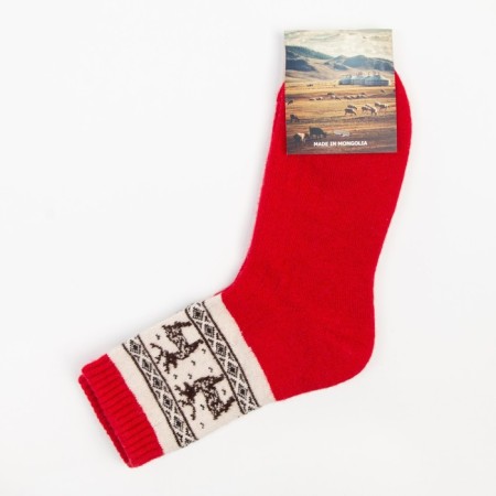 Women's socks made of Mongolian wool with deer, red color, size 23 (34-36)-4