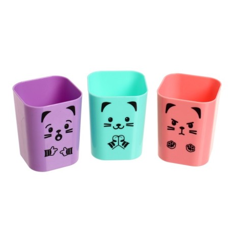 Star-STAKAN for the Chancellery, 3 pieces, 3 colors, Devente, Kitty, plastic, square-2