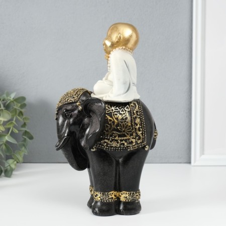 Polystone souvenir "Little cheerful Buddha on the Black Elephant" 14x14x26 cm-2